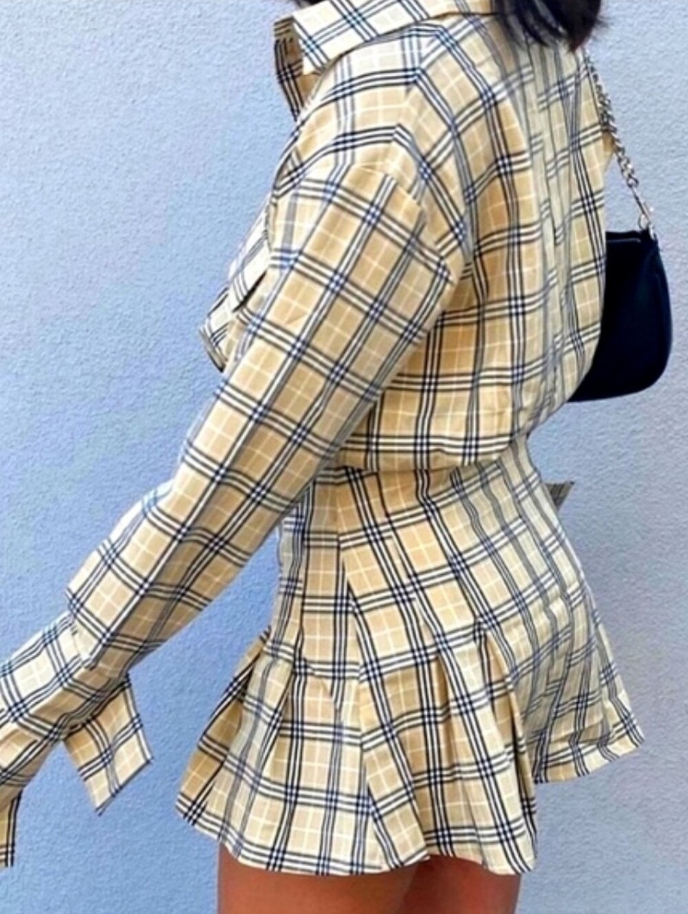 Lioness Beige Plaid Button-Front Tunic Shirt